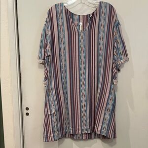 Uncle Frank Striped Linen Blend Mini Dress in Blue and Brown Large